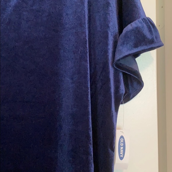 NWT Navy Velvet Ruffle Sleeve Top - Picture 2 of 2